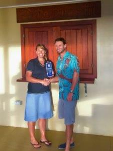Jen Clent presents award to Nick Darling of Ra Divers for 20 Years of Outstanding Service in PADI