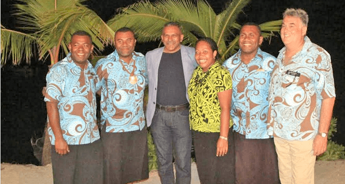 Minister for Industry, Trade and Tourism Faiyaz Koya (third from left) with staff of Wananavu Beach Resort in Rakiraki on Saturday. Photo: ISAAC LAL